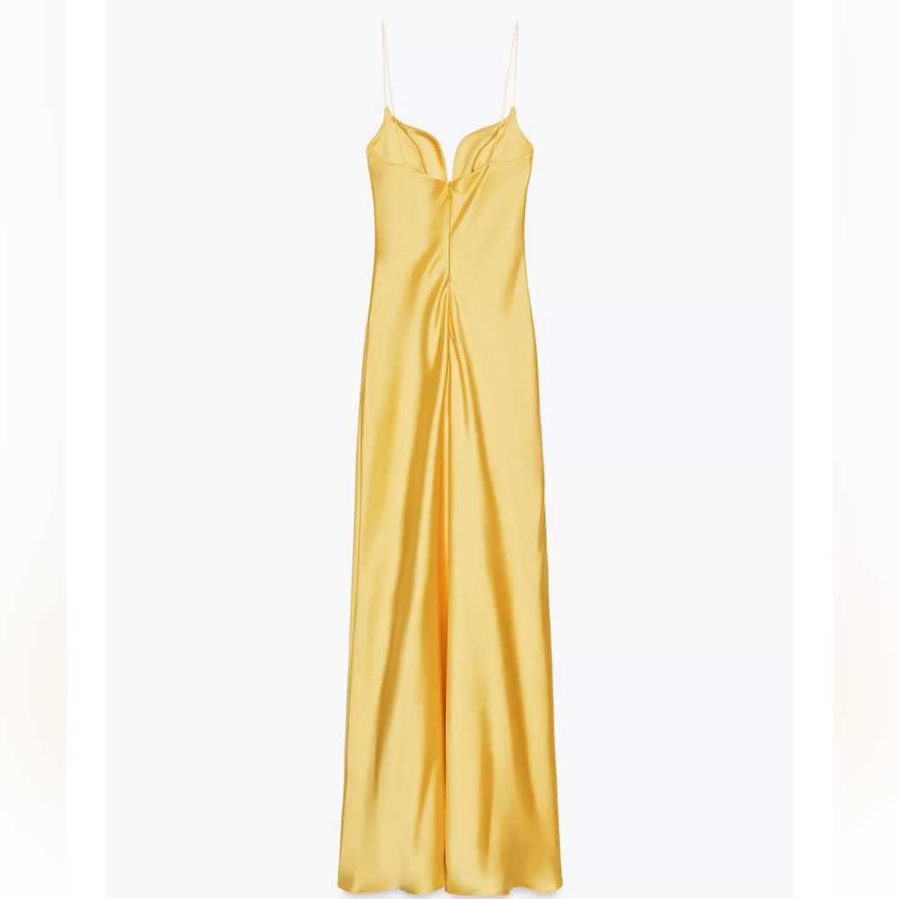 Zara Yellow Satin Slip Maxi Dress - Picture 5 of 10